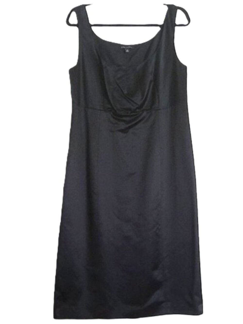 Banana Republic Black Satin Midi Dress Sleeveless Shiny Scoop Neck Back Slit 14